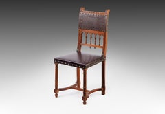 Antique Carved Chair with Original Stamped Leather Back: The Lost Spindle