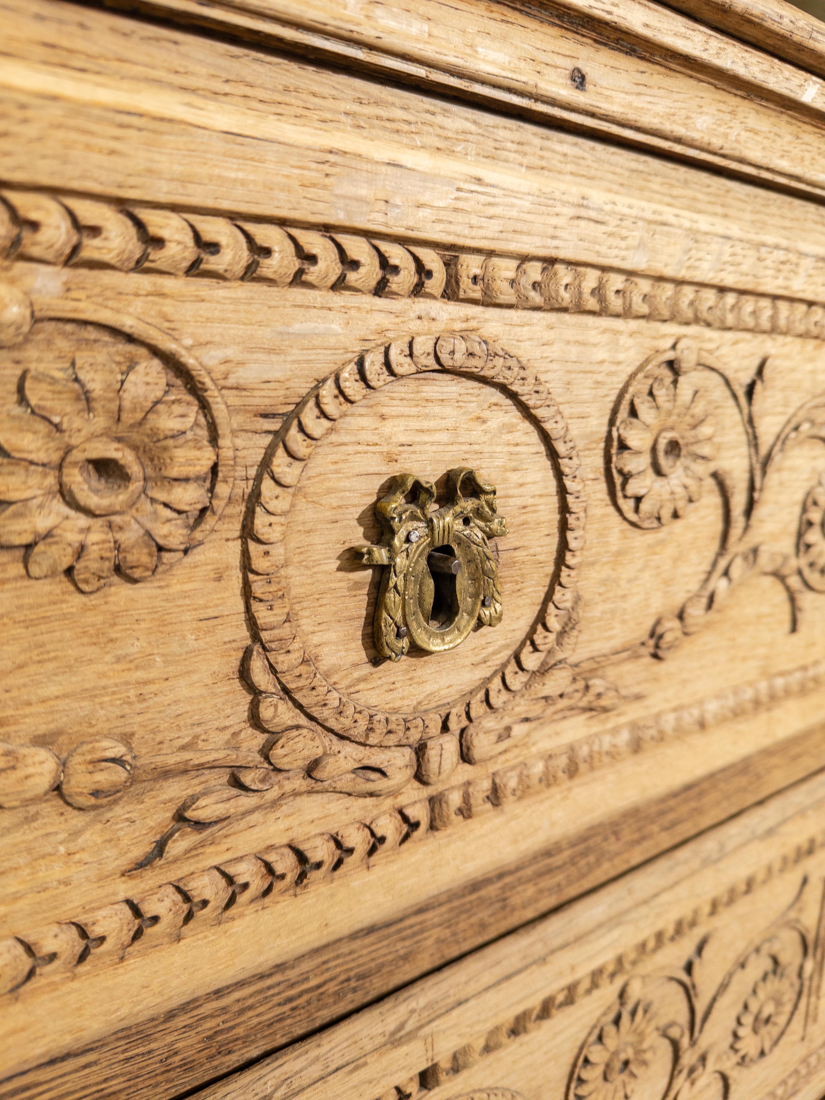 Wood Antique Carved Chest of Drawers from Belgium For Sale