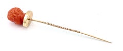 Antique Carved Childs Head Corallum Rubrum Gold Stickpin Tiepin