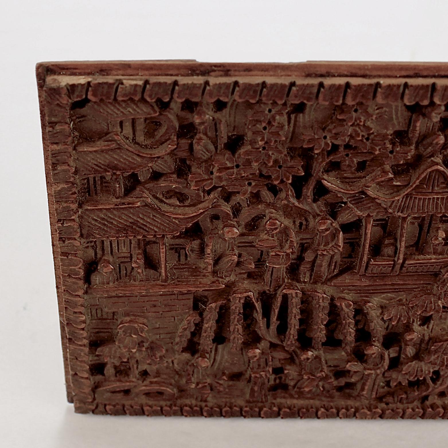Antike geschnitzte chinesische Boxholzplakette oder Einsatz im Angebot 2