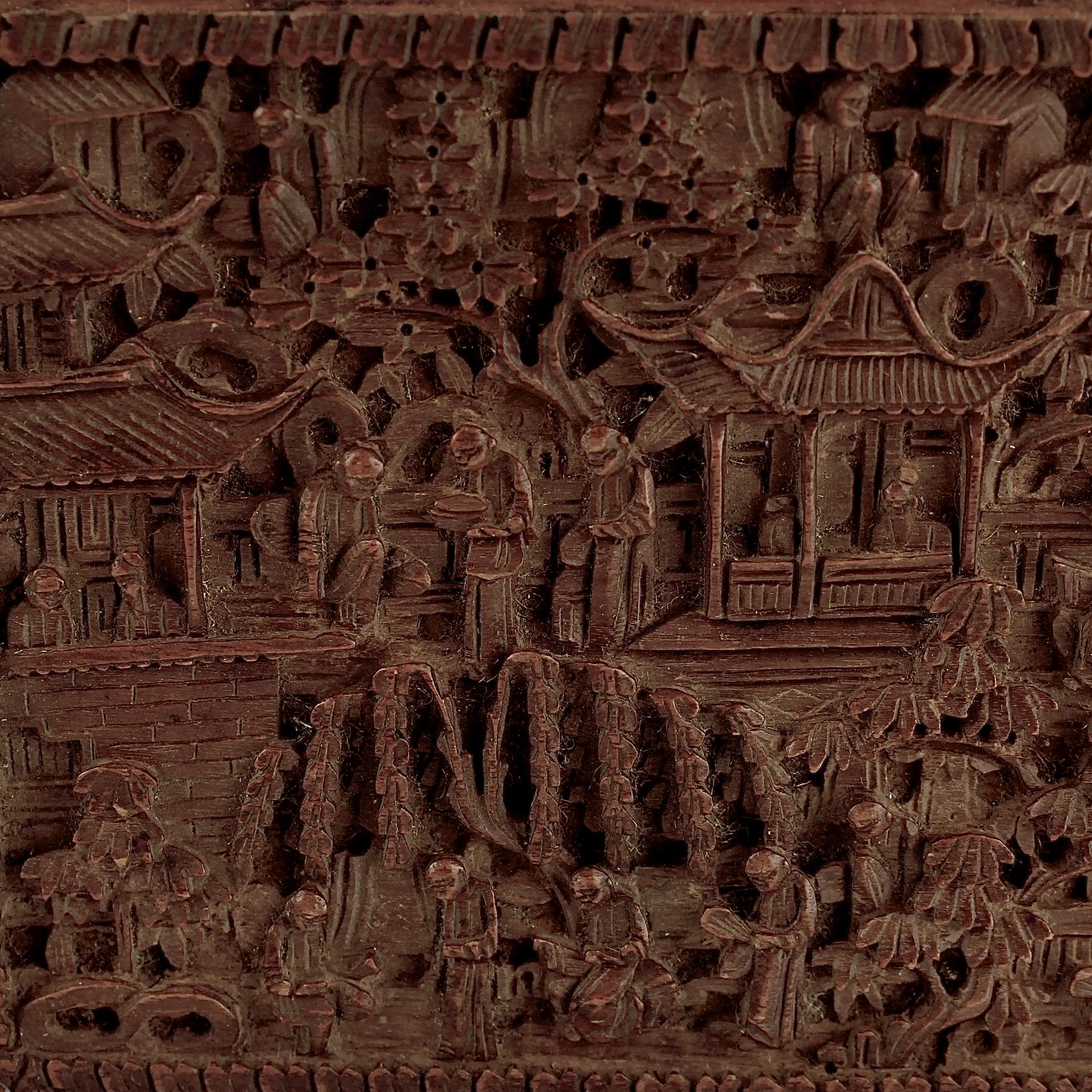 Antike geschnitzte chinesische Boxholzplakette oder Einsatz (20. Jahrhundert) im Angebot