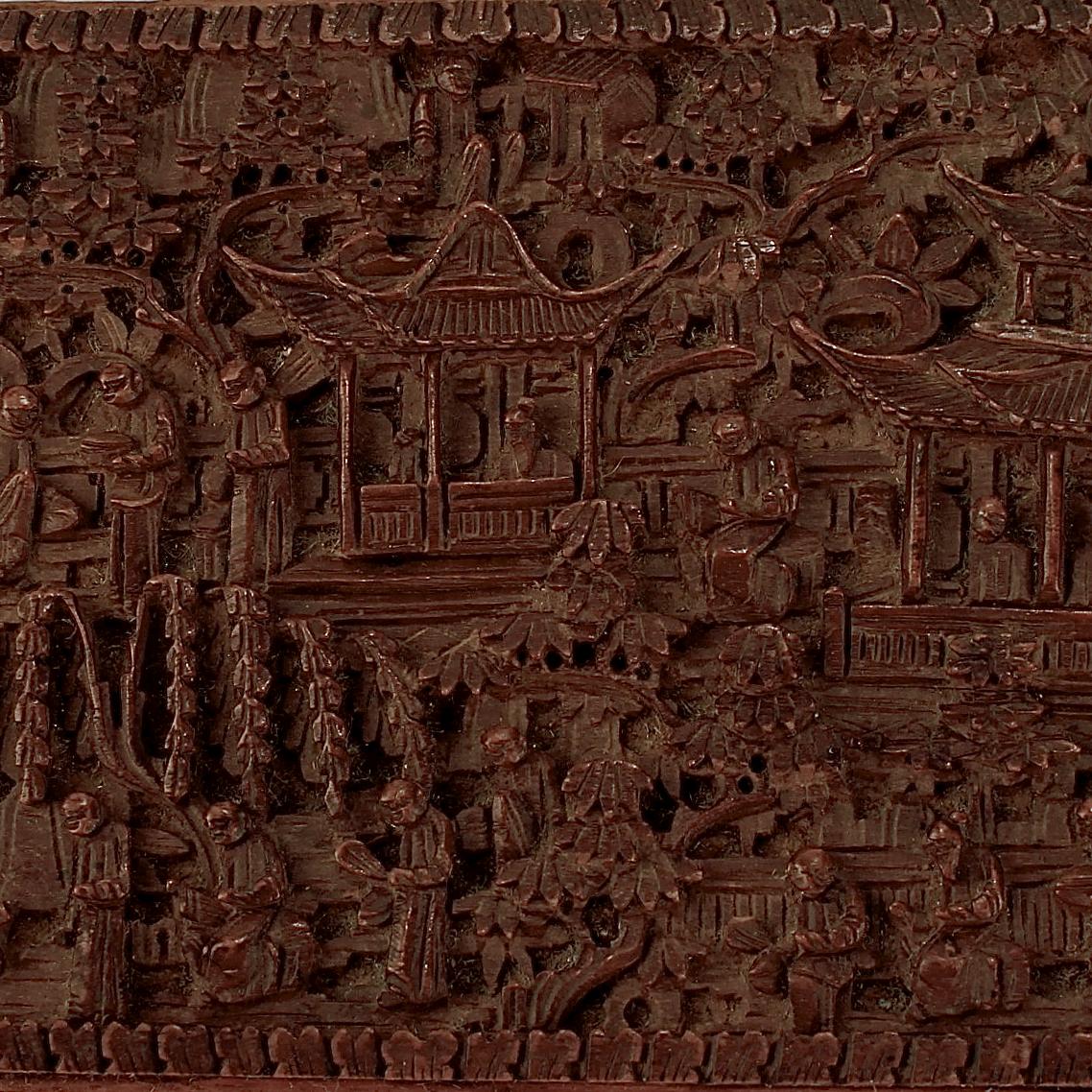 Antike geschnitzte chinesische Boxholzplakette oder Einsatz (Buchsbaumholz) im Angebot