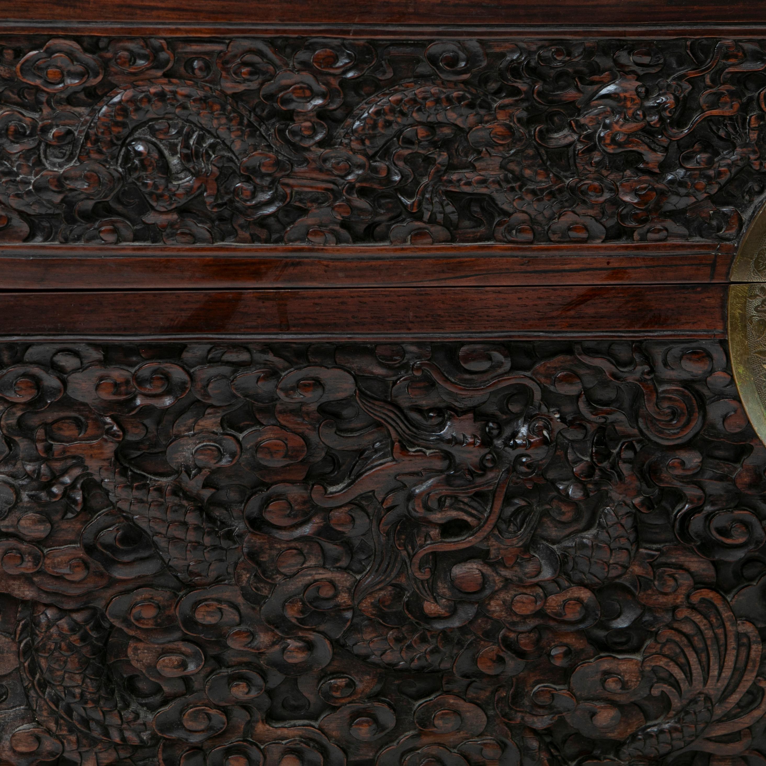 Qing Antique Carved Chinese Camphor Chest For Sale