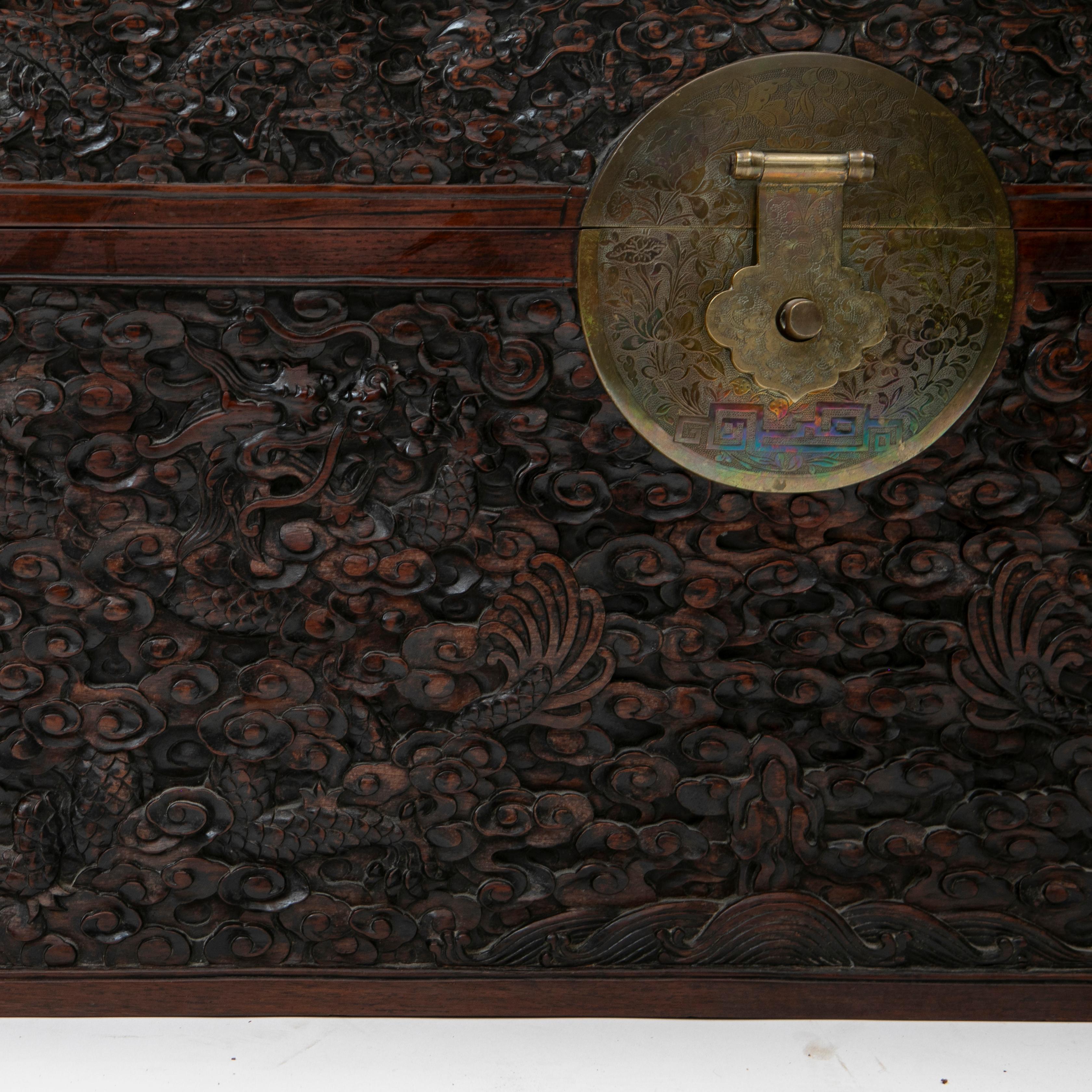 Qing Carved Chinese Camphor Chest For Sale