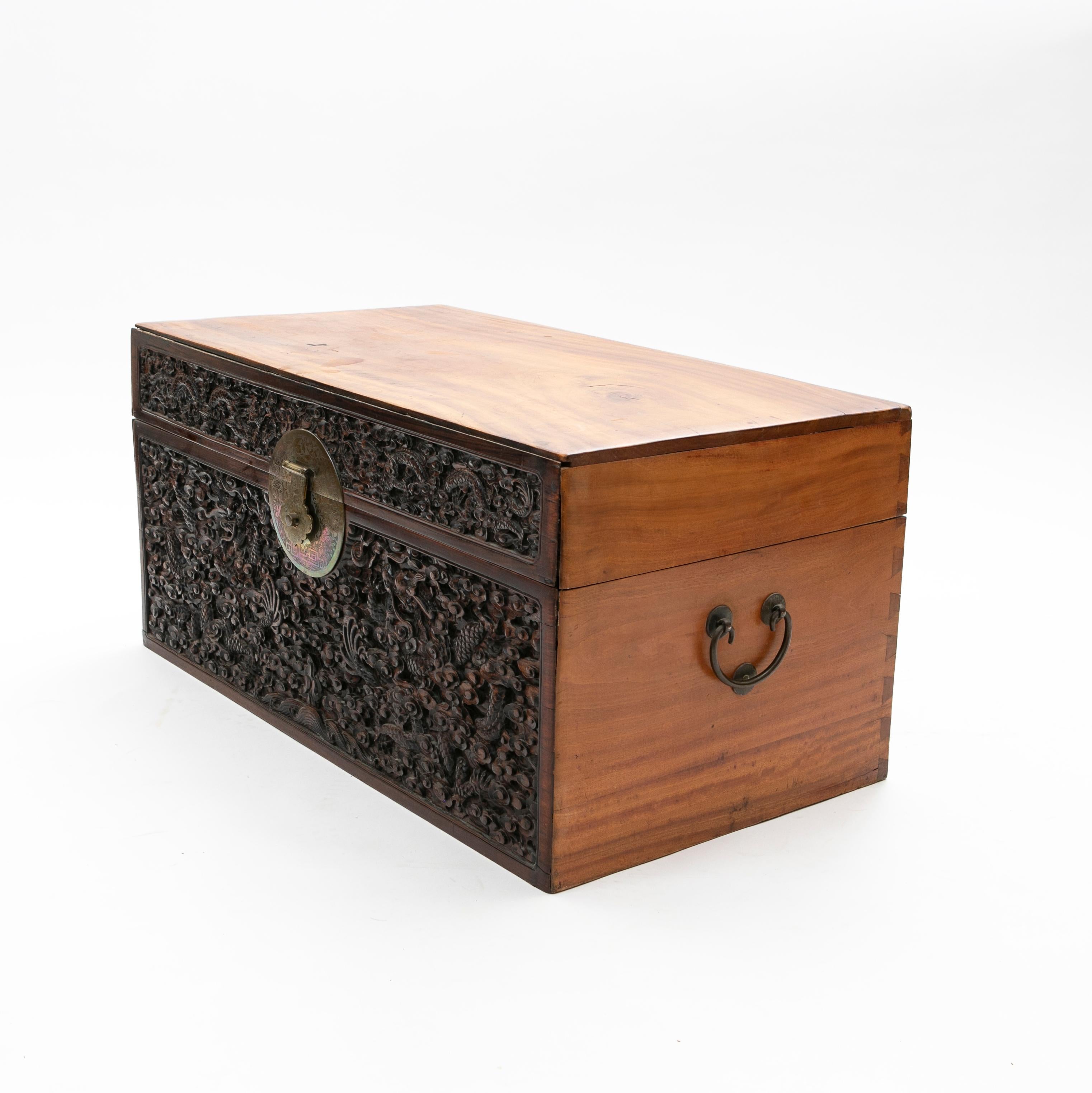 Hardwood Carved Chinese Camphor Chest For Sale