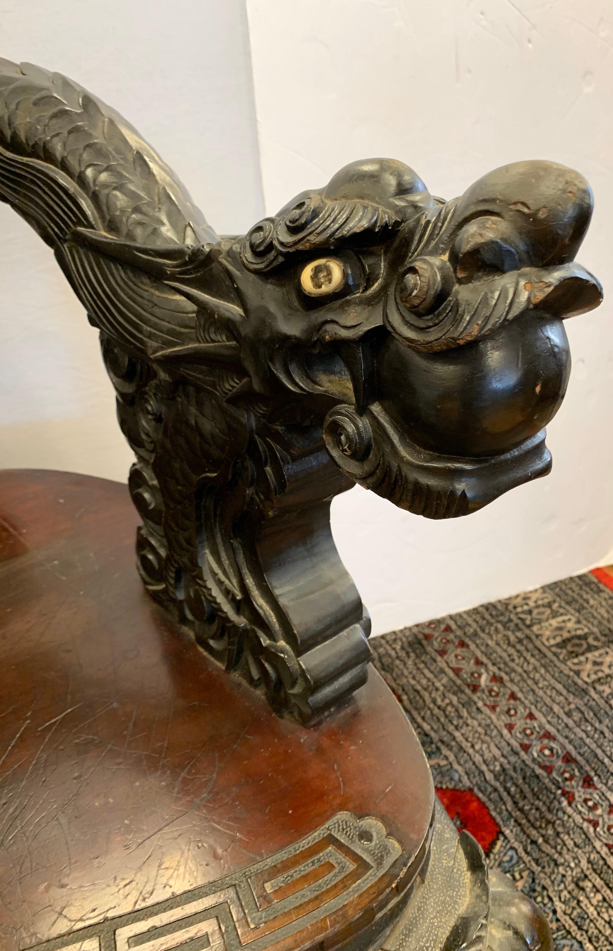 19th Century Antique Carved Chinese Dragon Bench Settee