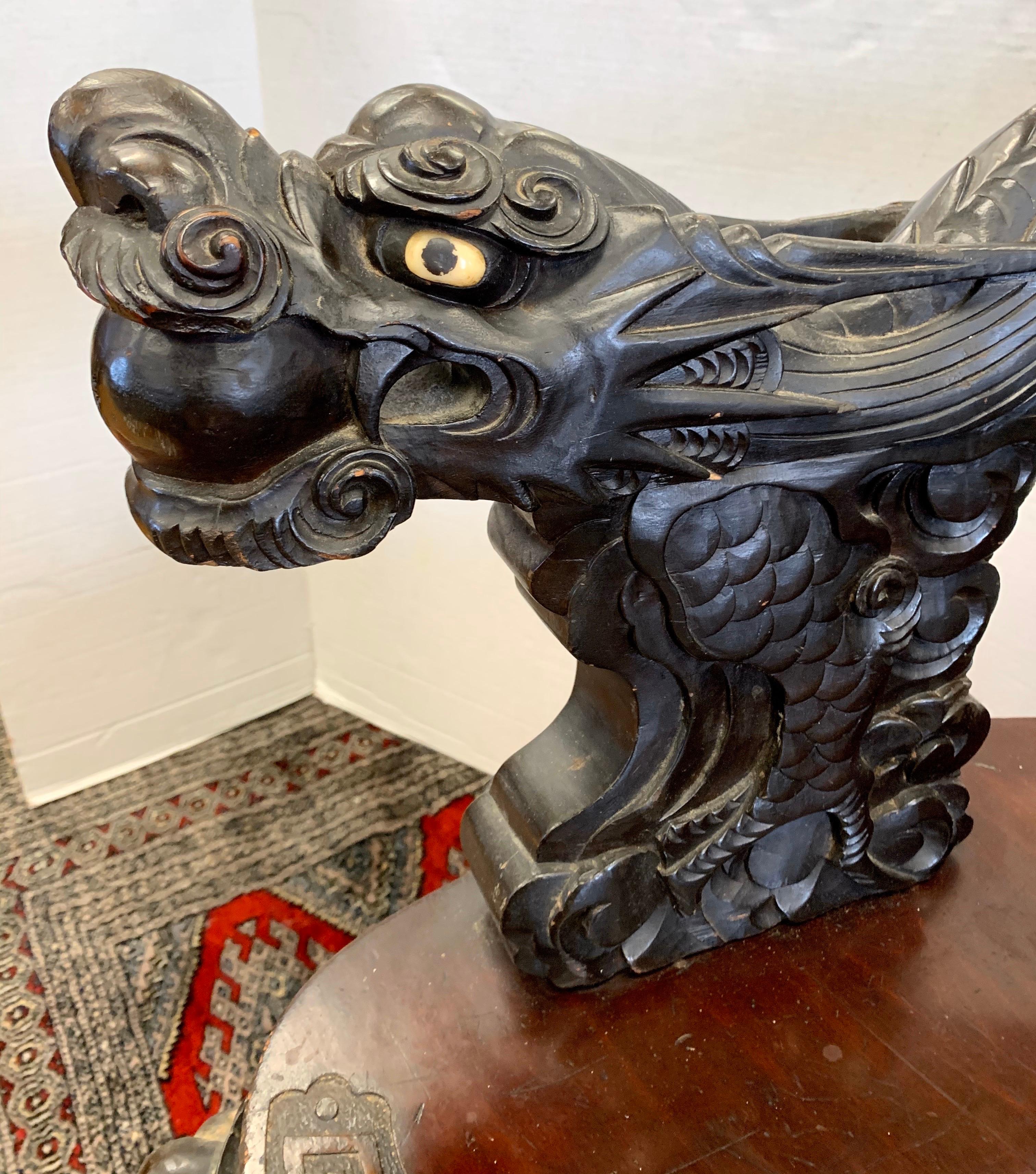 Antique Carved Chinese Dragon Bench Settee 1