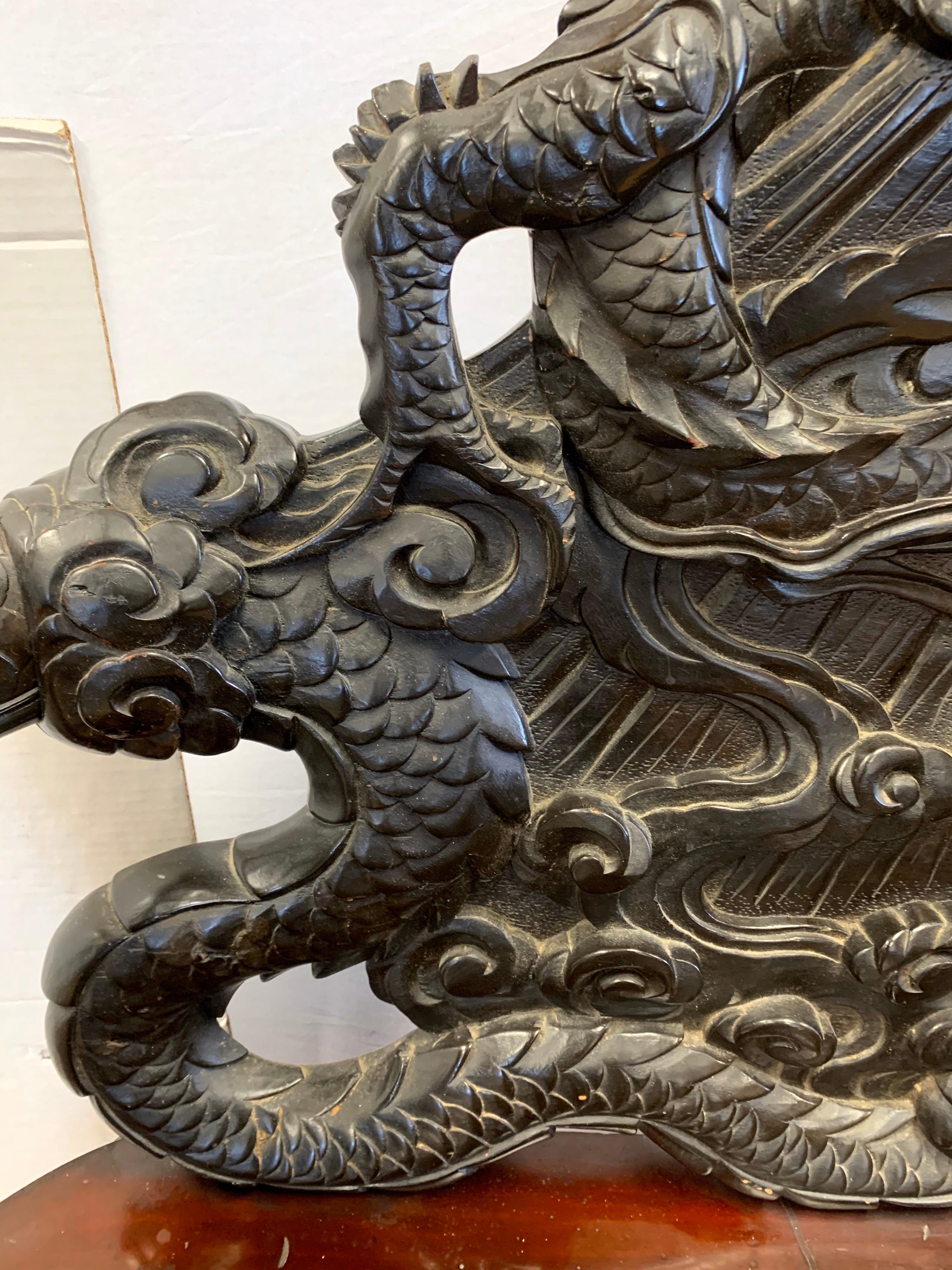 Antique Carved Chinese Dragon Bench Settee 2