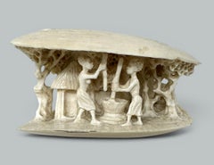 Antico modello asiatico cinese intagliato con conchiglia di vongola Elefante Cammello Leone 19Ct