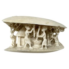 Antico modello asiatico cinese intagliato con conchiglia di vongola Elefante Cammello Leone 19Ct