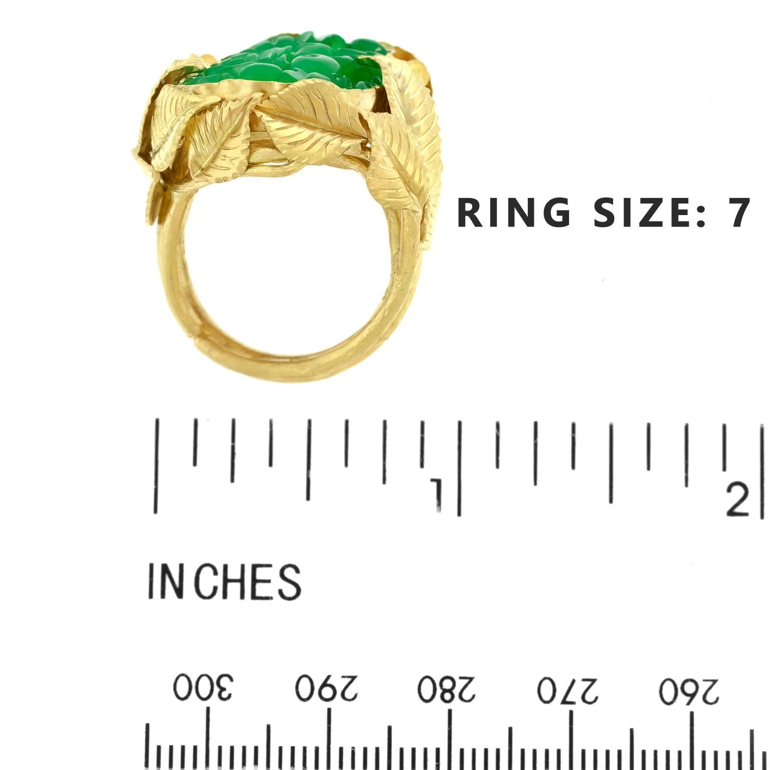 Cabochon Antique Carved Jade in a One-of-a-Kind Gold Ring AGL Report For Sale