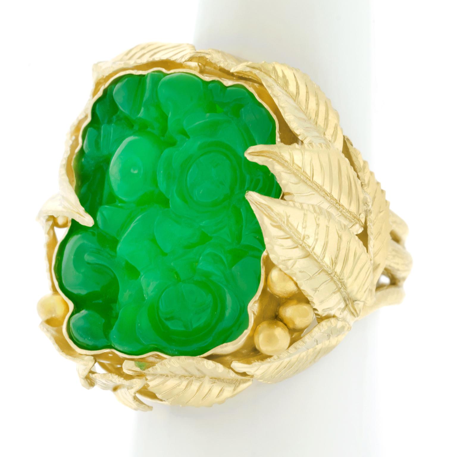 Antique Carved Jade in a One-of-a-Kind Gold Ring AGL Report For Sale 1