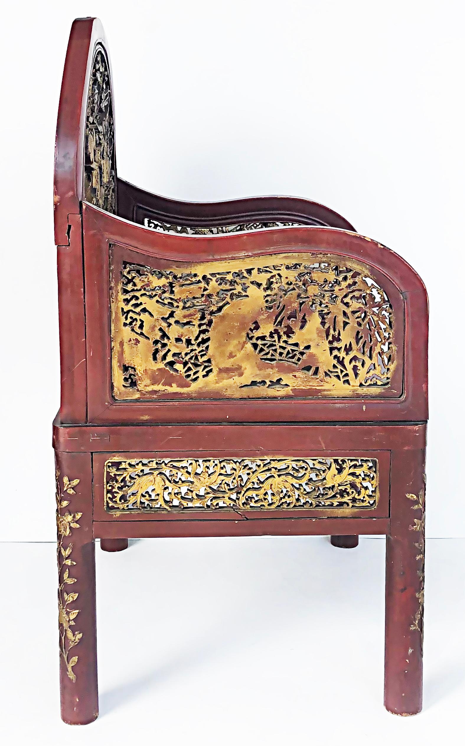 20th Century Antique Carved Chinese Polychrome and Gilt Armchairs