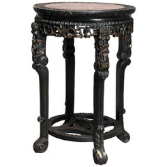 Antique Carved Chinese Rosewood Marble-Top Stand, circa 1900