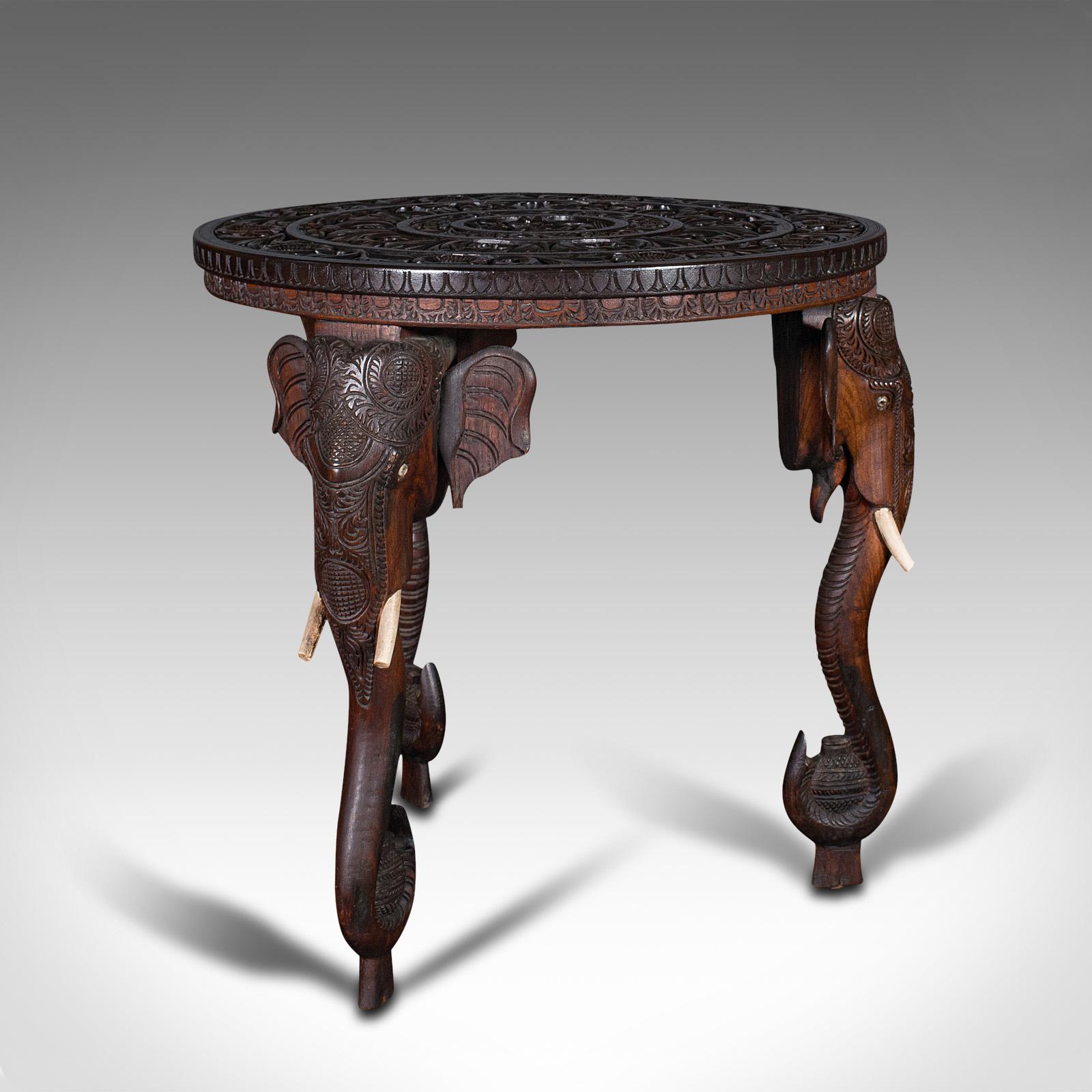 Antique Carved Circular Table, Indian, Teak, Colonial, Campaign, Victorian, 1900 In Good Condition In Hele, Devon, GB