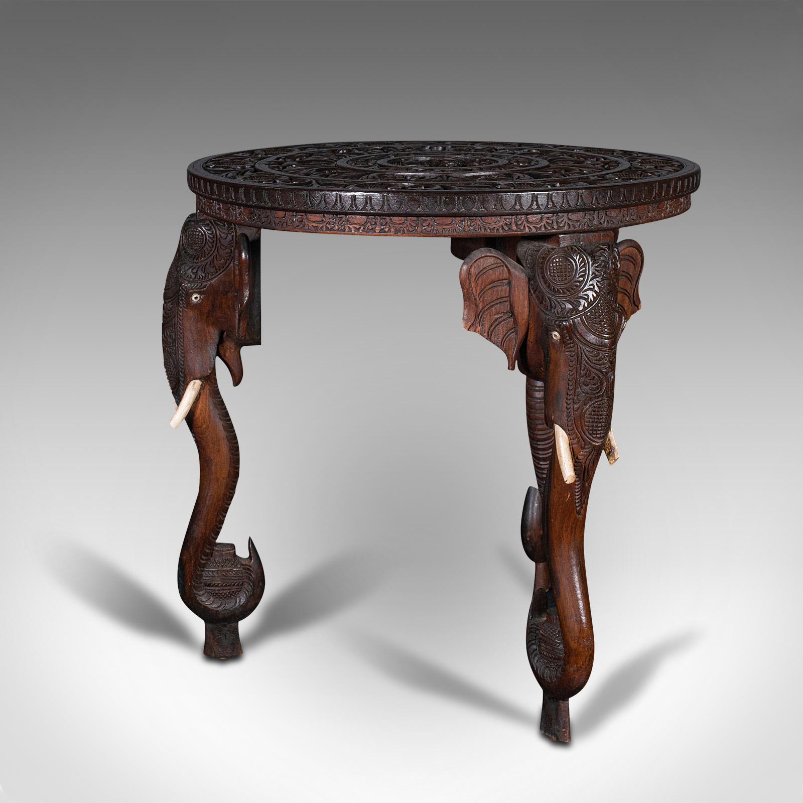 19th Century Antique Carved Circular Table, Indian, Teak, Colonial, Campaign, Victorian, 1900