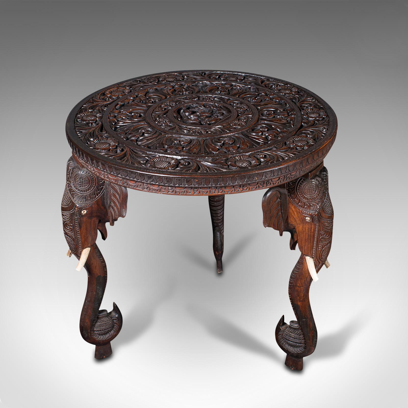 Antique Carved Circular Table, Indian, Teak, Colonial, Campaign, Victorian, 1900 2