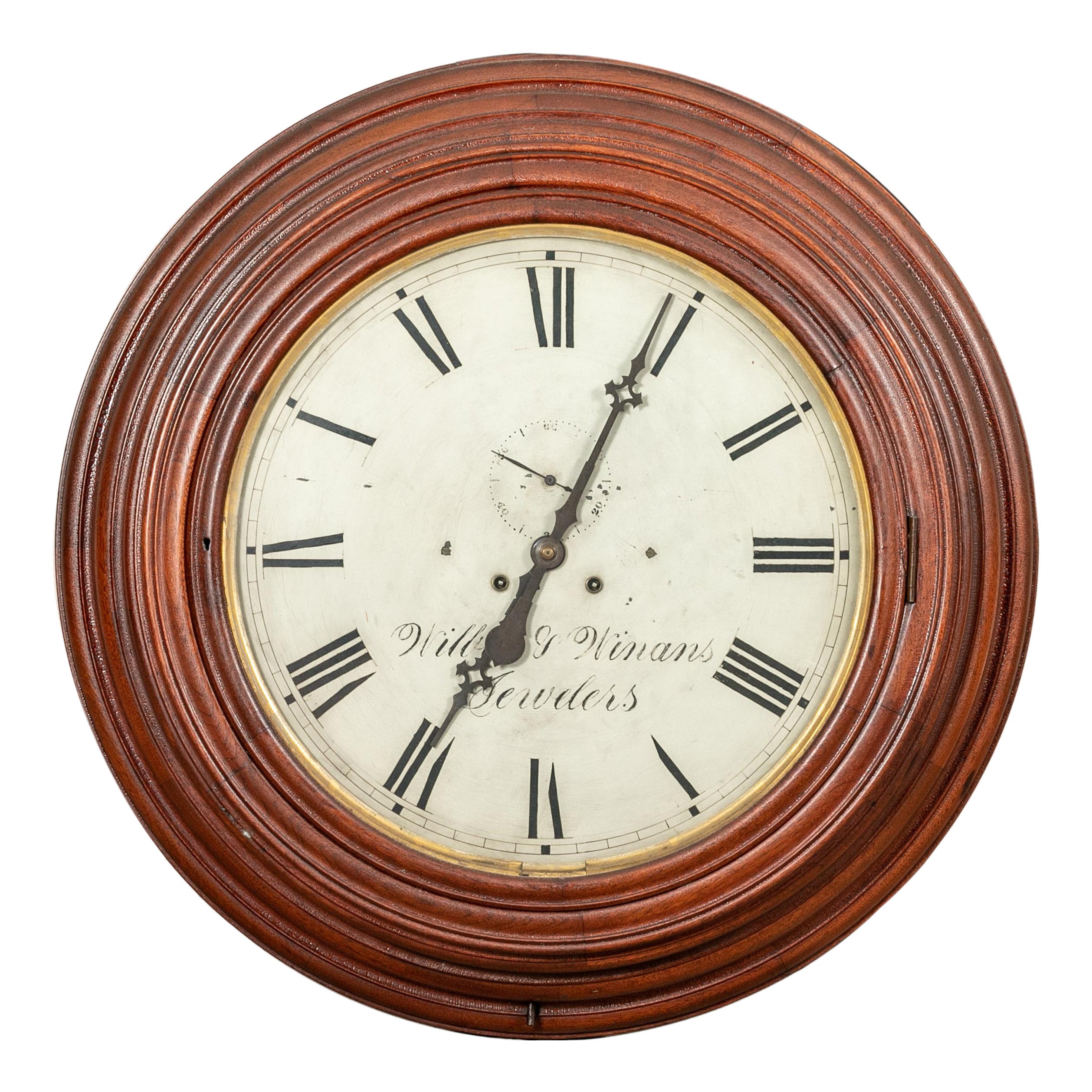 Antique Carved Circular Wall Clock by Wilbur V. Wigans Jewelers For Sale