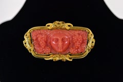Antique Carved Coral Gold Brooch