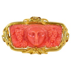 Antique Carved Coral Gold Brooch