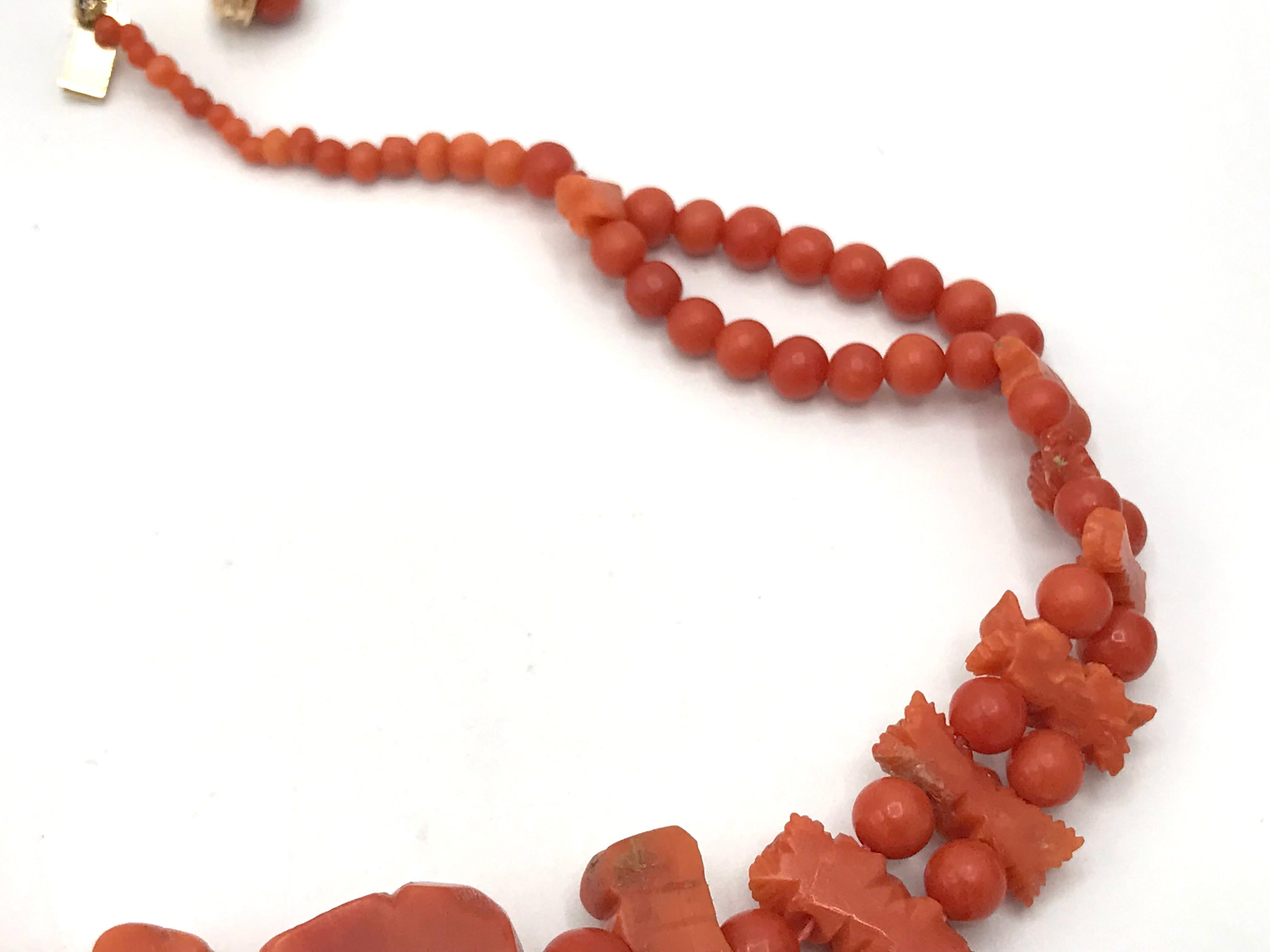 Mixed Cut Antique Carved Coral Necklace For Sale