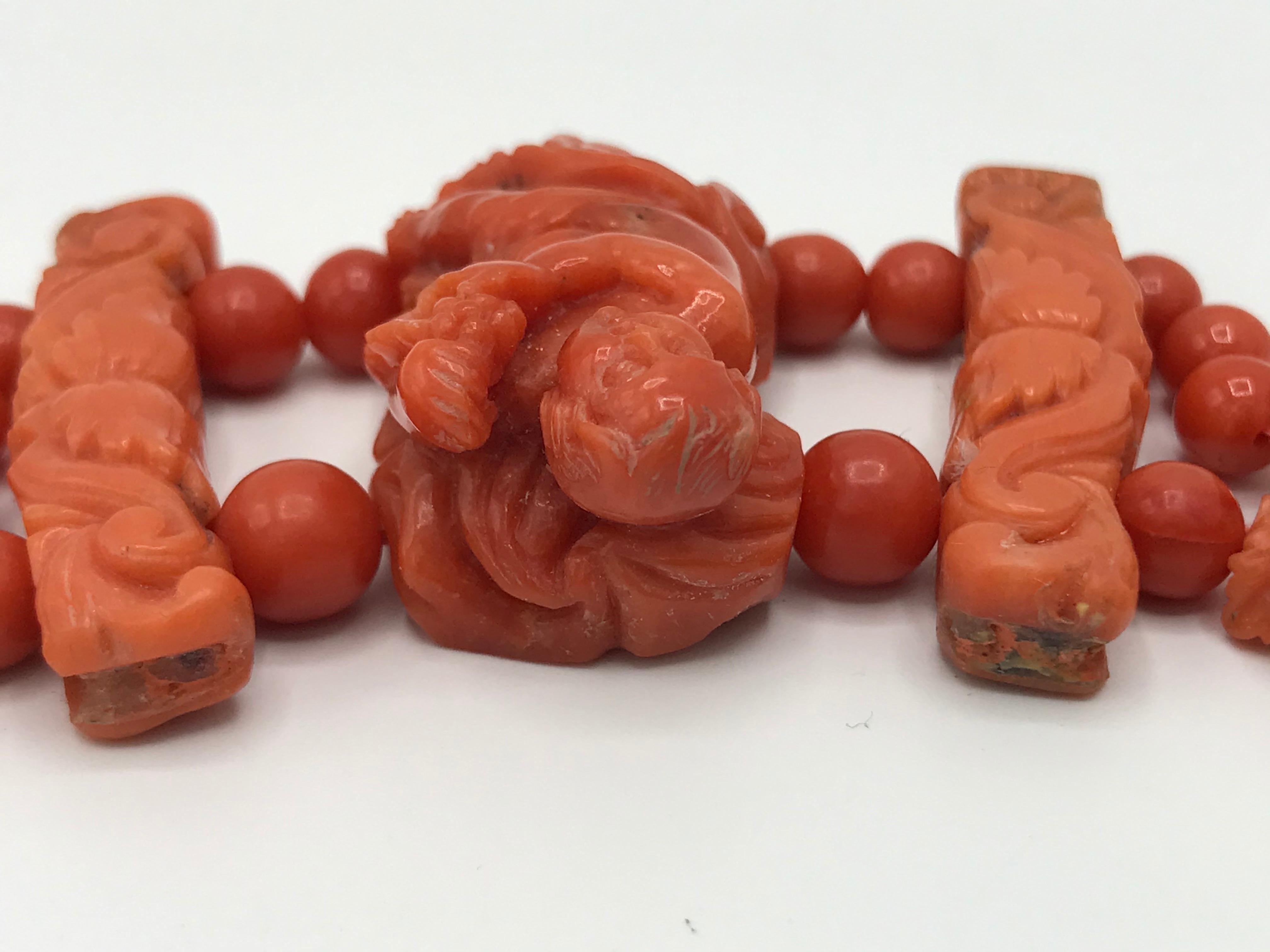 Antique Carved Coral Necklace For Sale 1