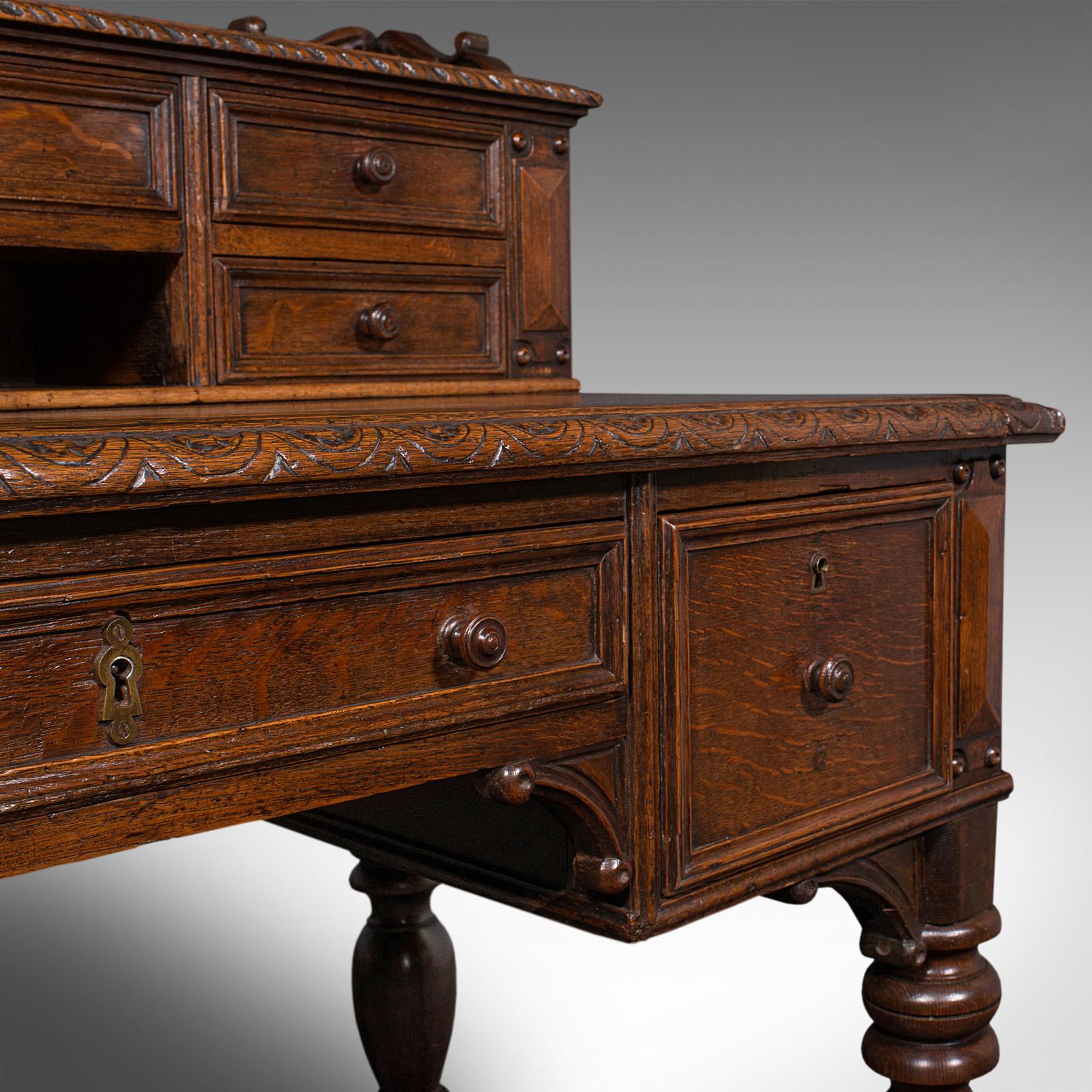 Antique Carved Correspondence Desk, Scottish Oak, Writing Table, Early Victorian For Sale 4