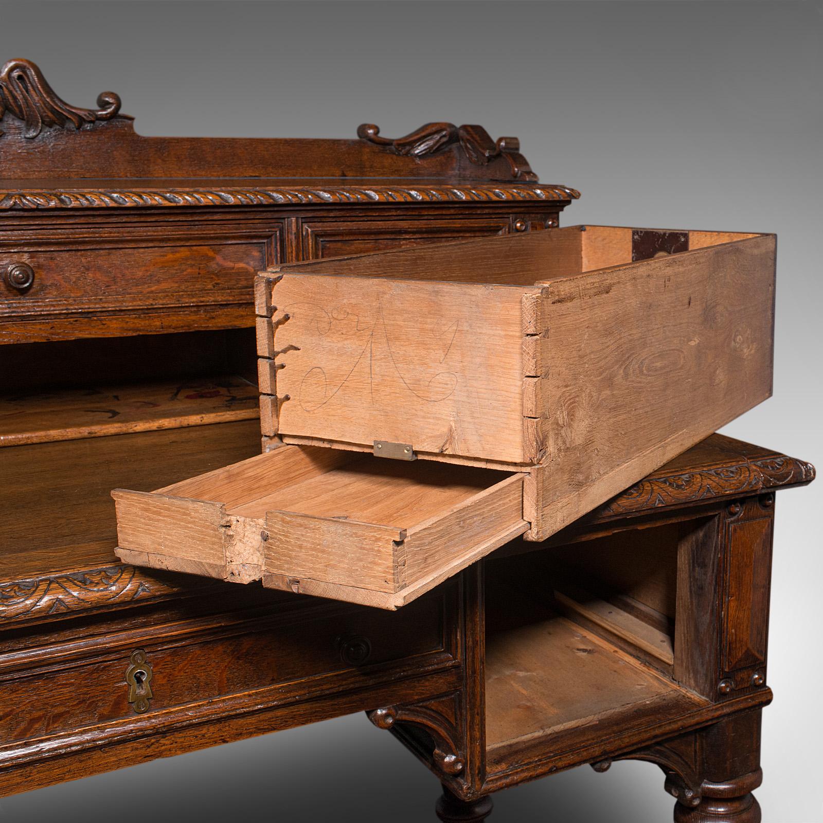 Antique Carved Correspondence Desk, Scottish Oak, Writing Table, Early Victorian For Sale 5