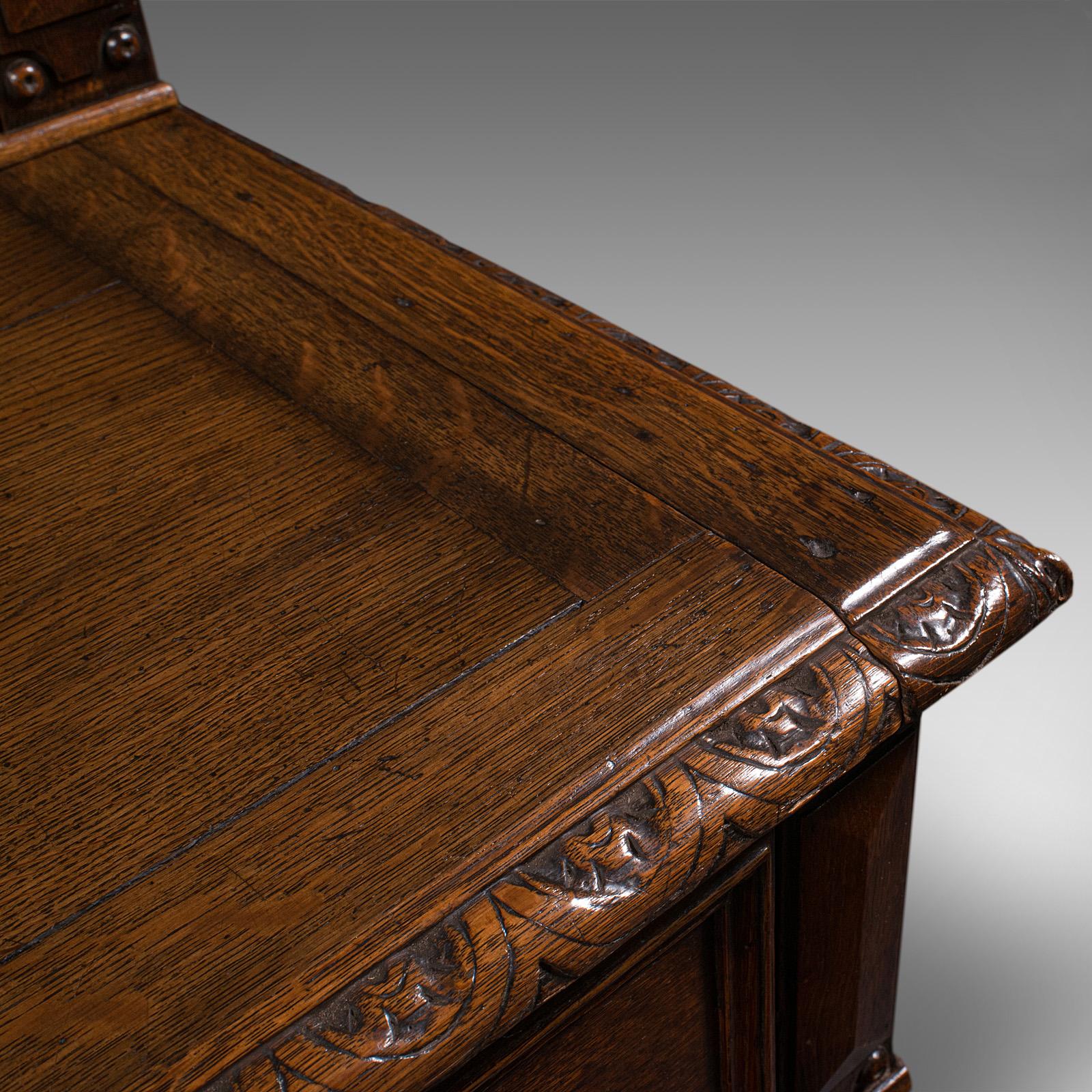 Antique Carved Correspondence Desk, Scottish Oak, Writing Table, Early Victorian For Sale 2