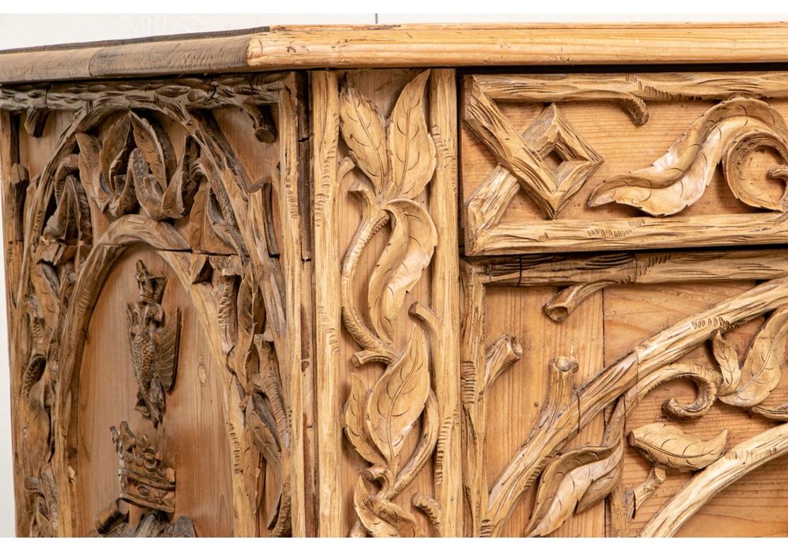 19th Century Antique Carved Country Pine Cabinet with Pheasant Motif