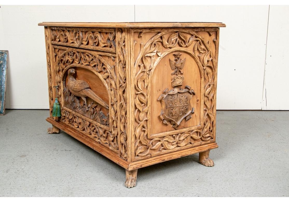 Antique Carved Country Pine Cabinet with Pheasant Motif 2