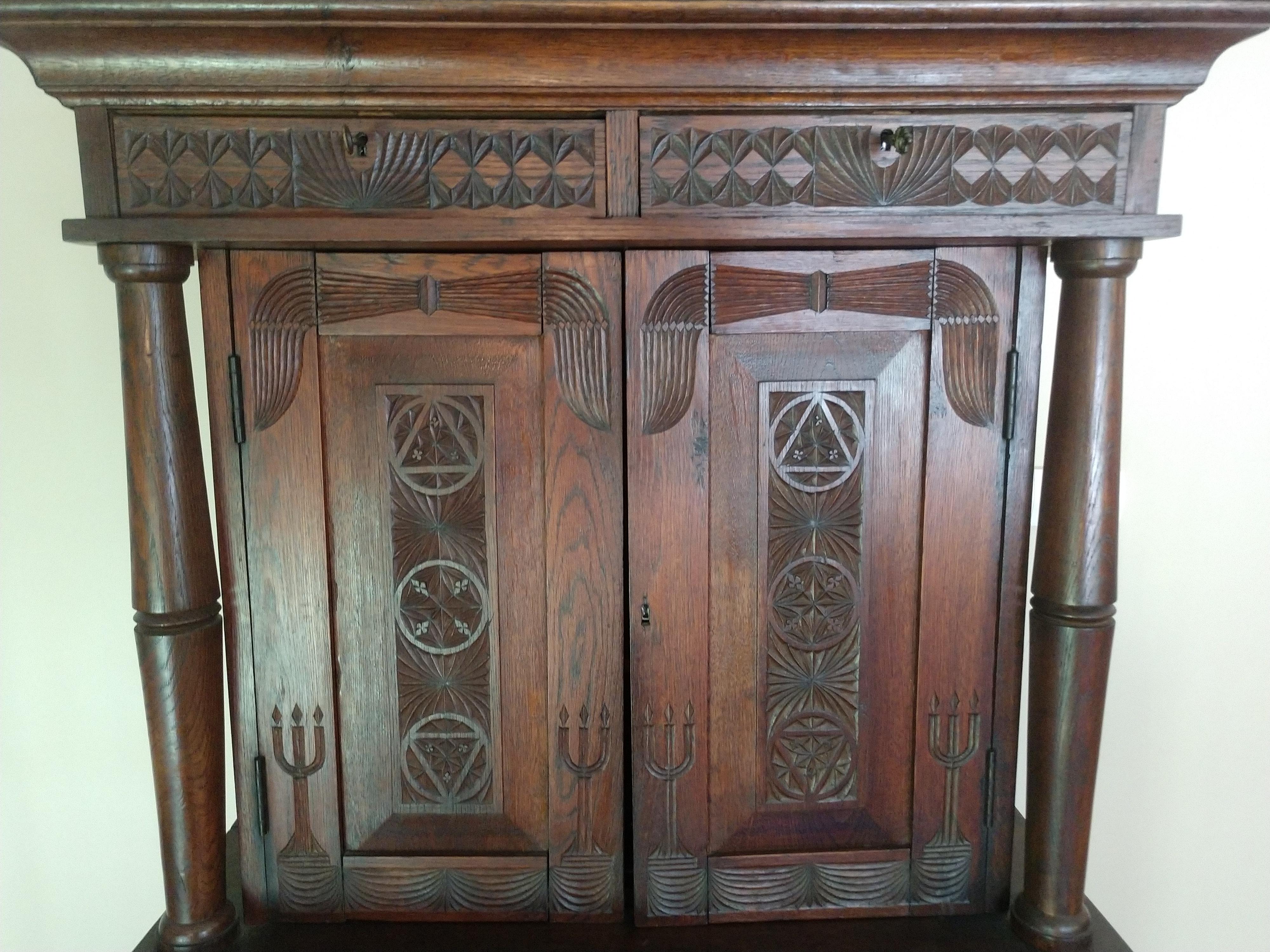 Hand-Carved Antique 19th C Hand Carved Danish Oak Step Back Cupboard For Sale
