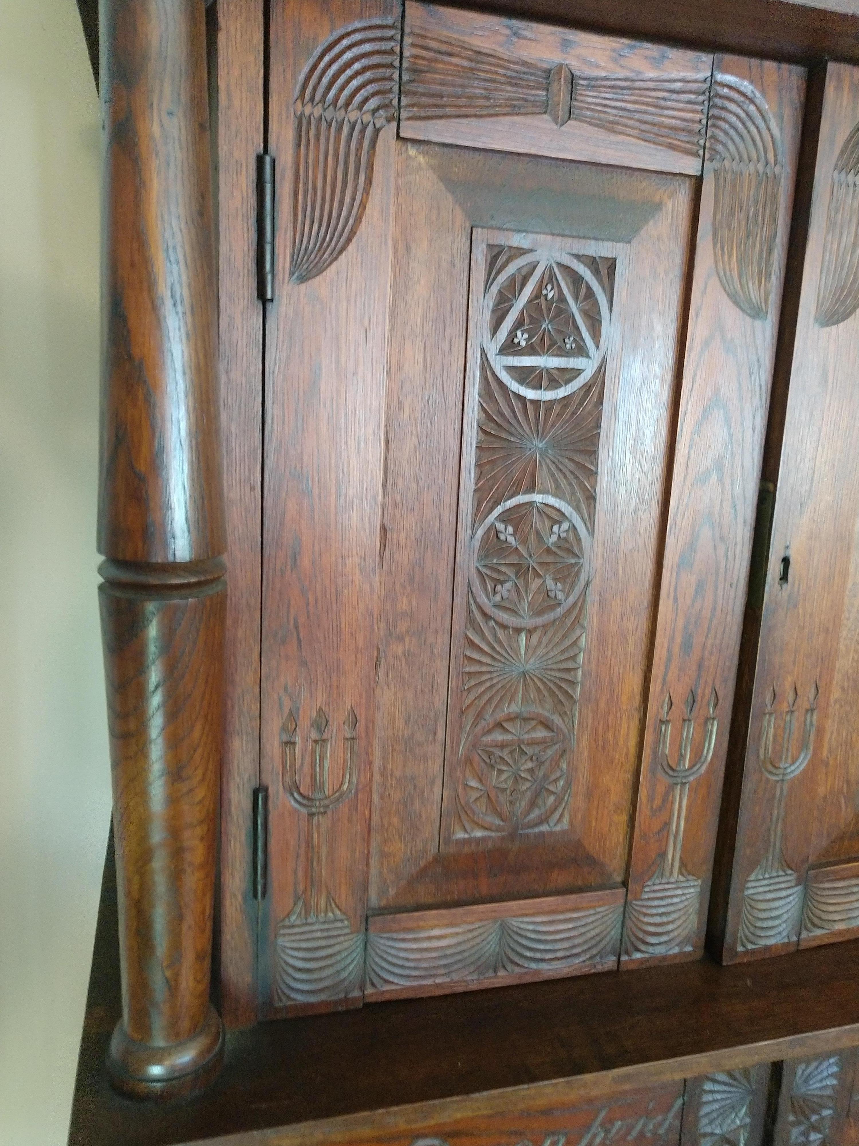 Antique 19th C Hand Carved Danish Oak Step Back Cupboard For Sale 1