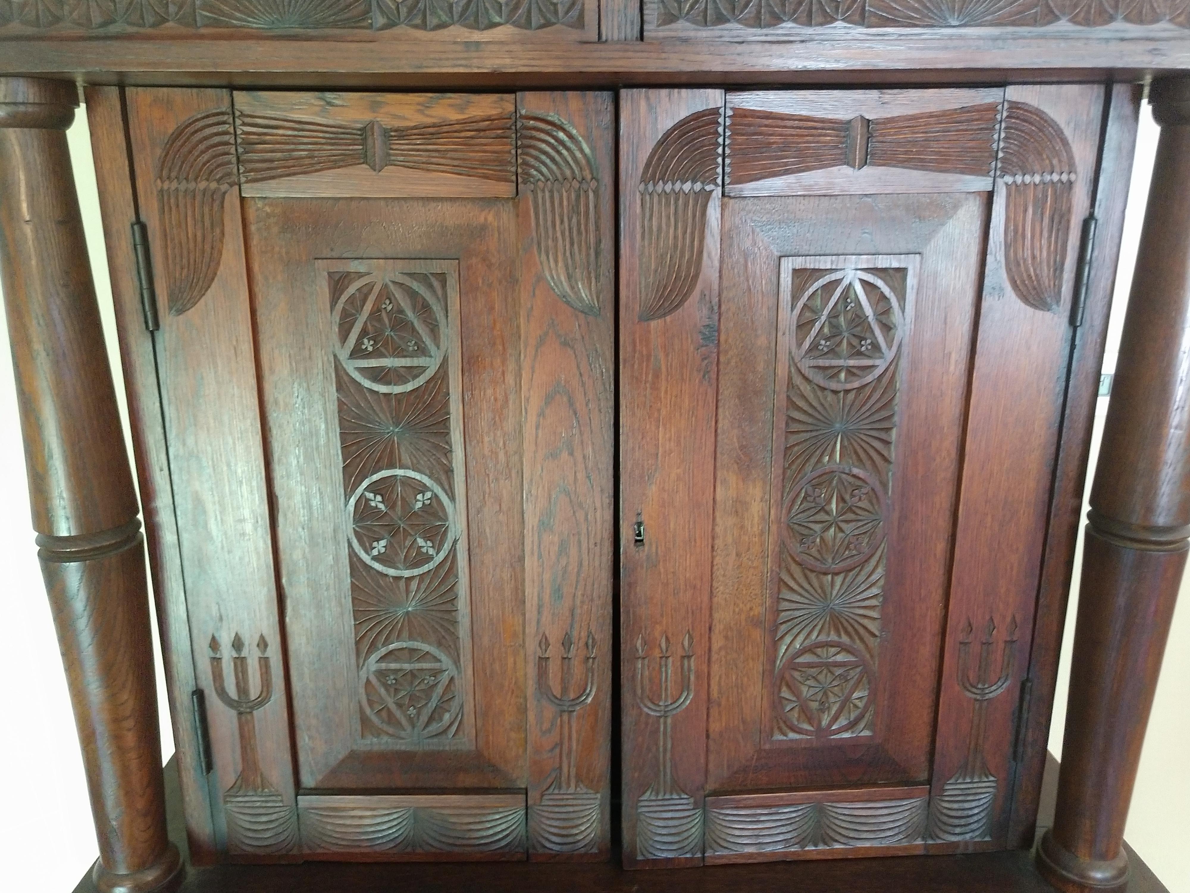 Antique 19th C Hand Carved Danish Oak Step Back Cupboard For Sale 3