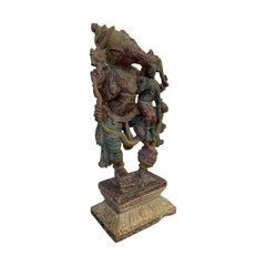 Antique Carved Deity Wood Figure and Stand