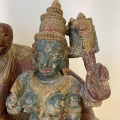 Antique Carved Deity Wood Figure and Stand