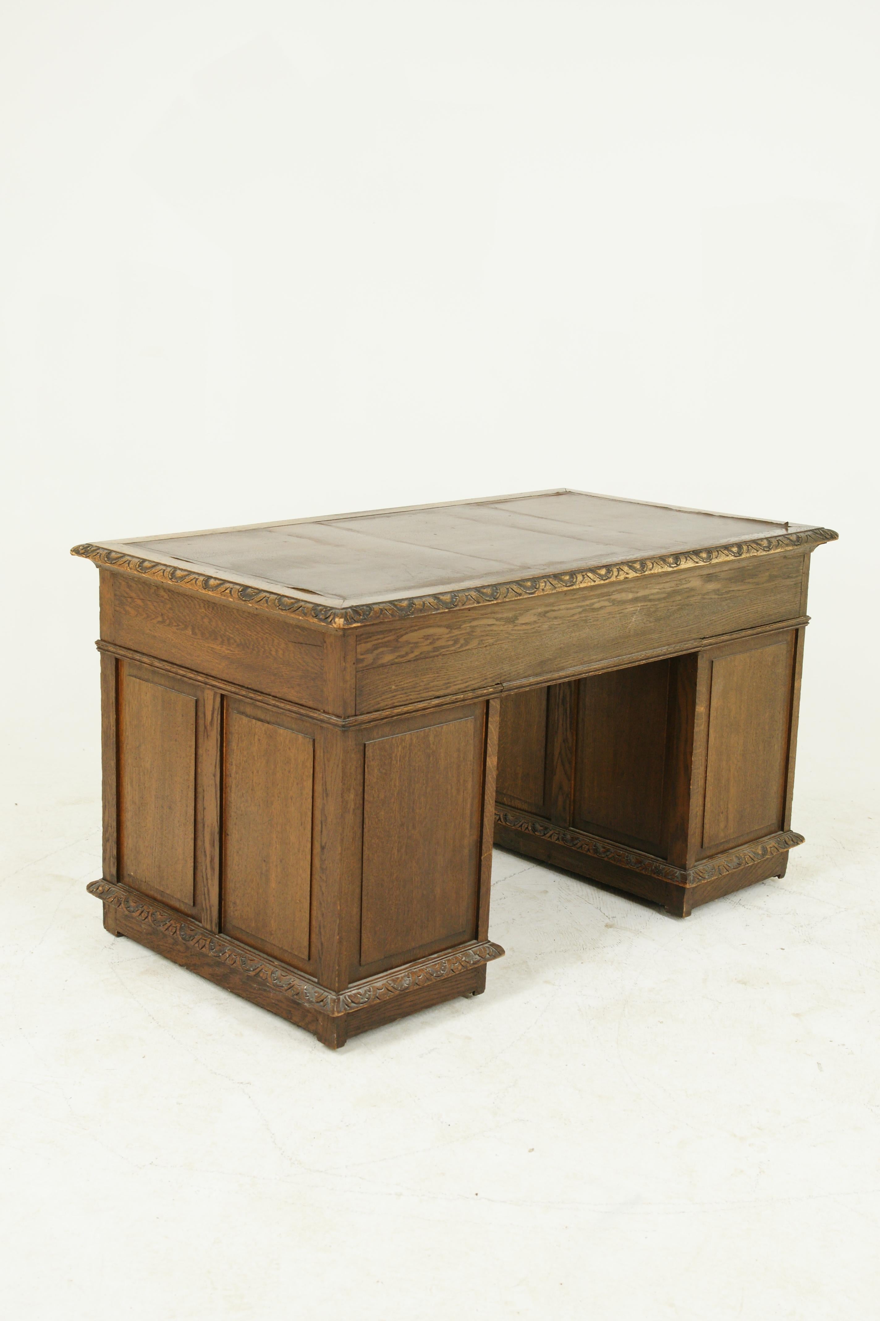 Antique Carved Desk, Double Pedestal Desk, 