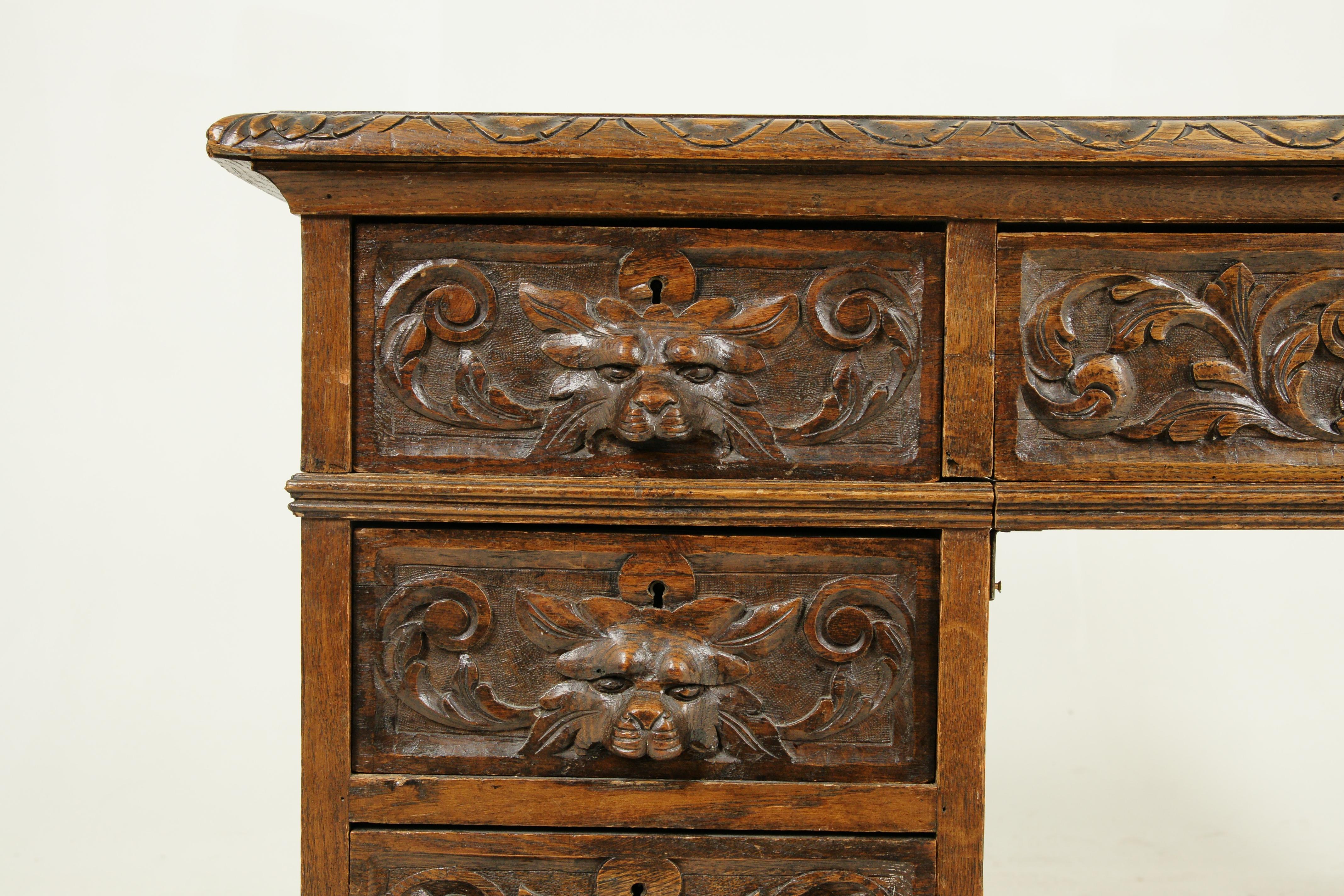 Scottish Antique Carved Desk, Double Pedestal Desk, 