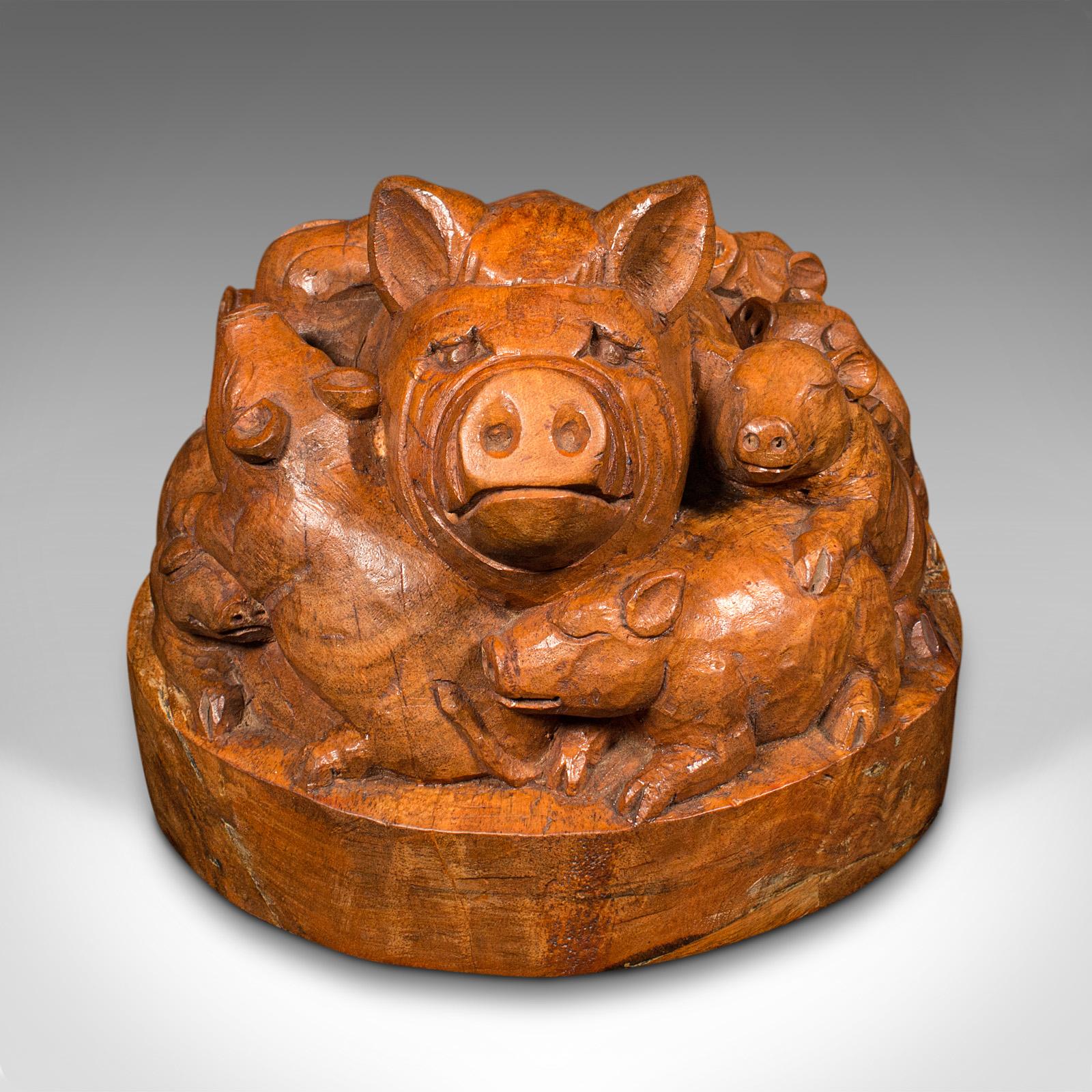 This is an antique carved dome. An English, cedar woodcarving of pigs, dating to the late Victorian period, circa 1900.

Wonderful farming or rural appeal, with skilfully carved subjects
Displays a desirable aged patina and in good original