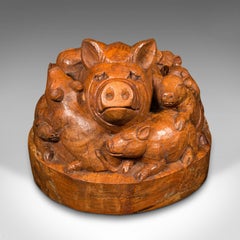 Antique Carved Dome, English Cedar, Decorative Woodcarving, Pigs, Art, Victorian