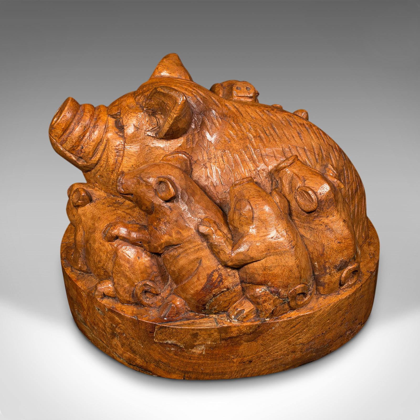 British Antique Carved Dome, English Cedar, Decorative Woodcarving, Pigs, Art, Victorian For Sale
