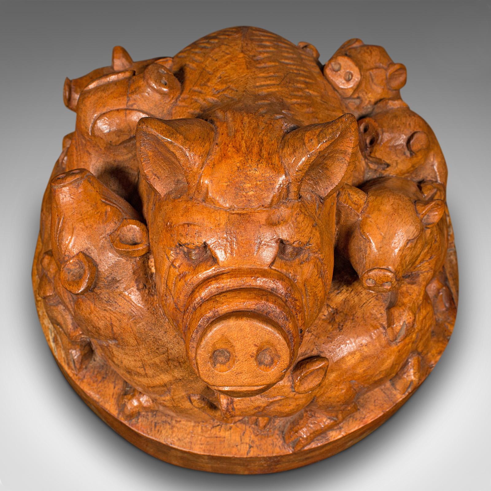 Antique Carved Dome, English Cedar, Decorative Woodcarving, Pigs, Art, Victorian For Sale 1