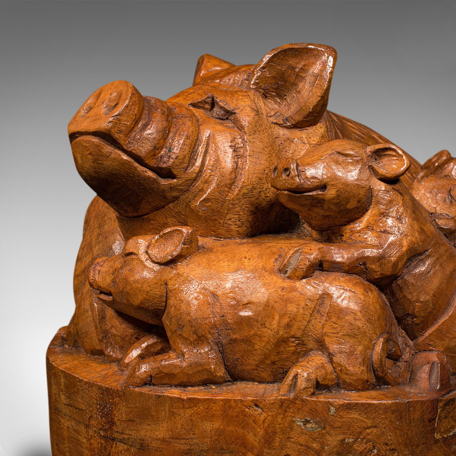 Antique Carved Dome, English Cedar, Decorative Woodcarving, Pigs, Art, Victorian For Sale 2