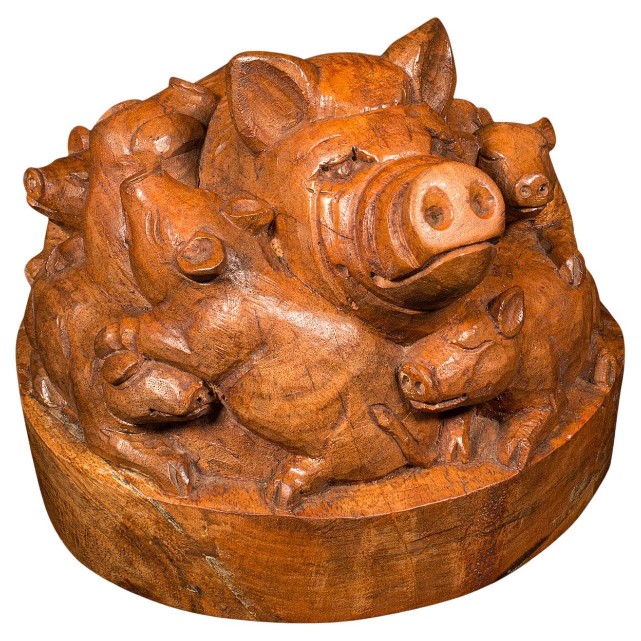 Antigua Cúpula Tallada, Cedro Inglés, Talla Decorativa en Madera, Cerdos, Arte, Victoriano en venta