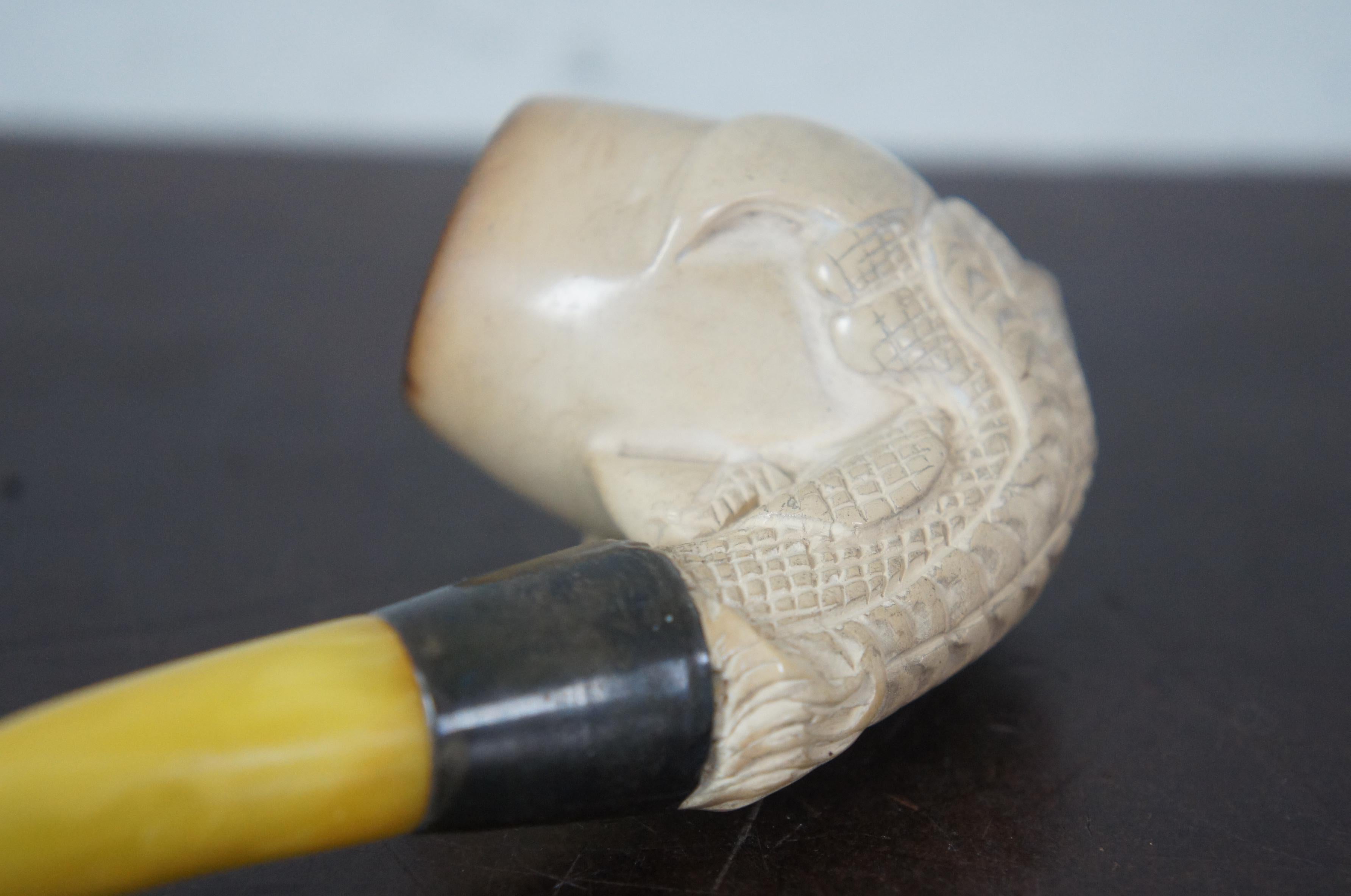 Victorian Antique Carved Dragon Eagle Claw Meerschaum Pipe RL&S Sterling Bakelite Case