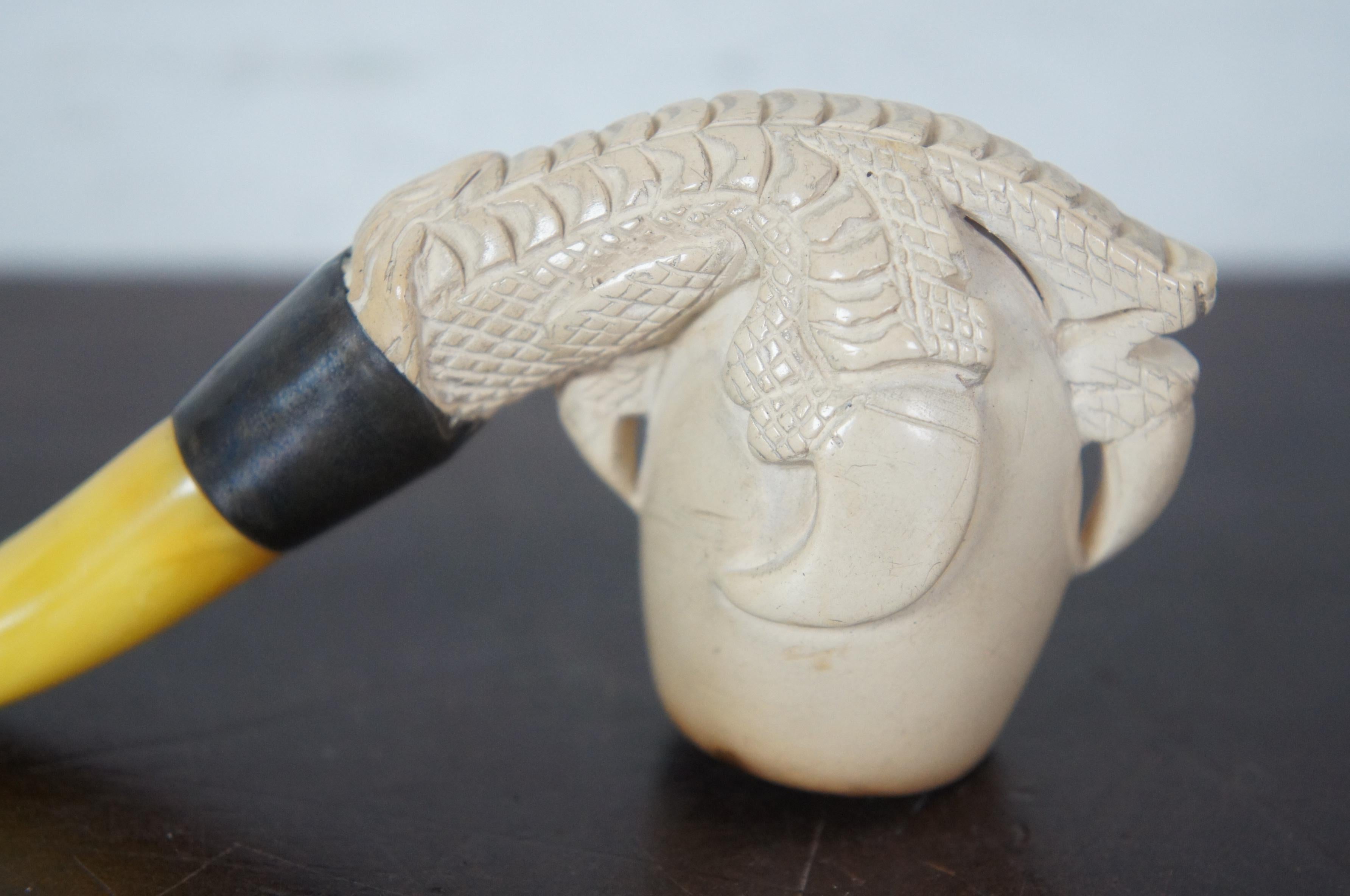 20th Century Antique Carved Dragon Eagle Claw Meerschaum Pipe RL&S Sterling Bakelite Case