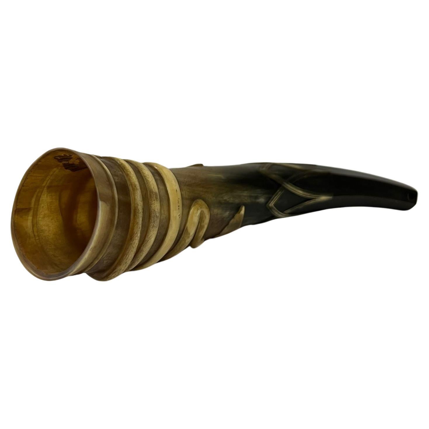 Early 20th Century Antique carved drinking horn from the 19th century   For Sale