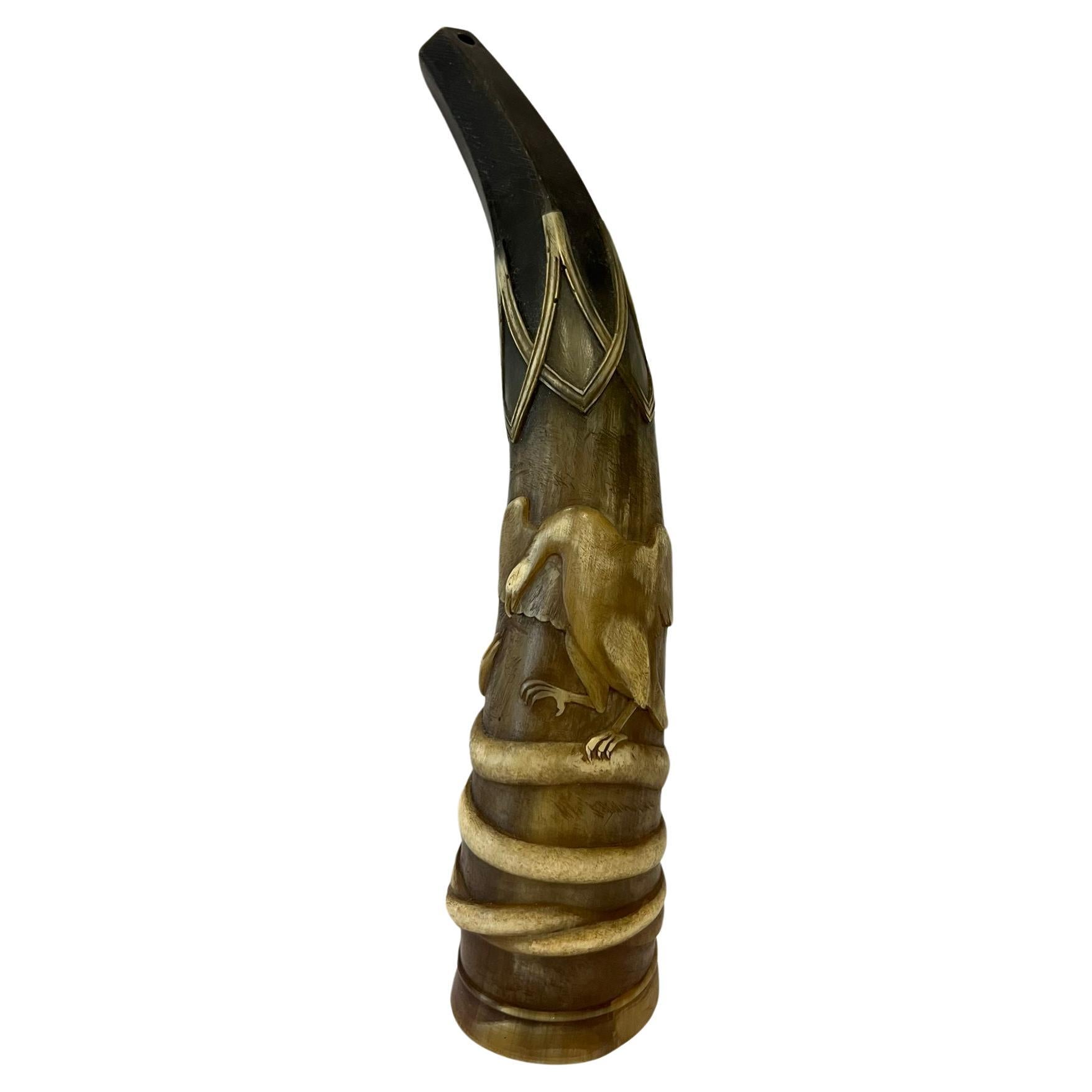 Antique carved drinking horn from the 19th century   For Sale 2