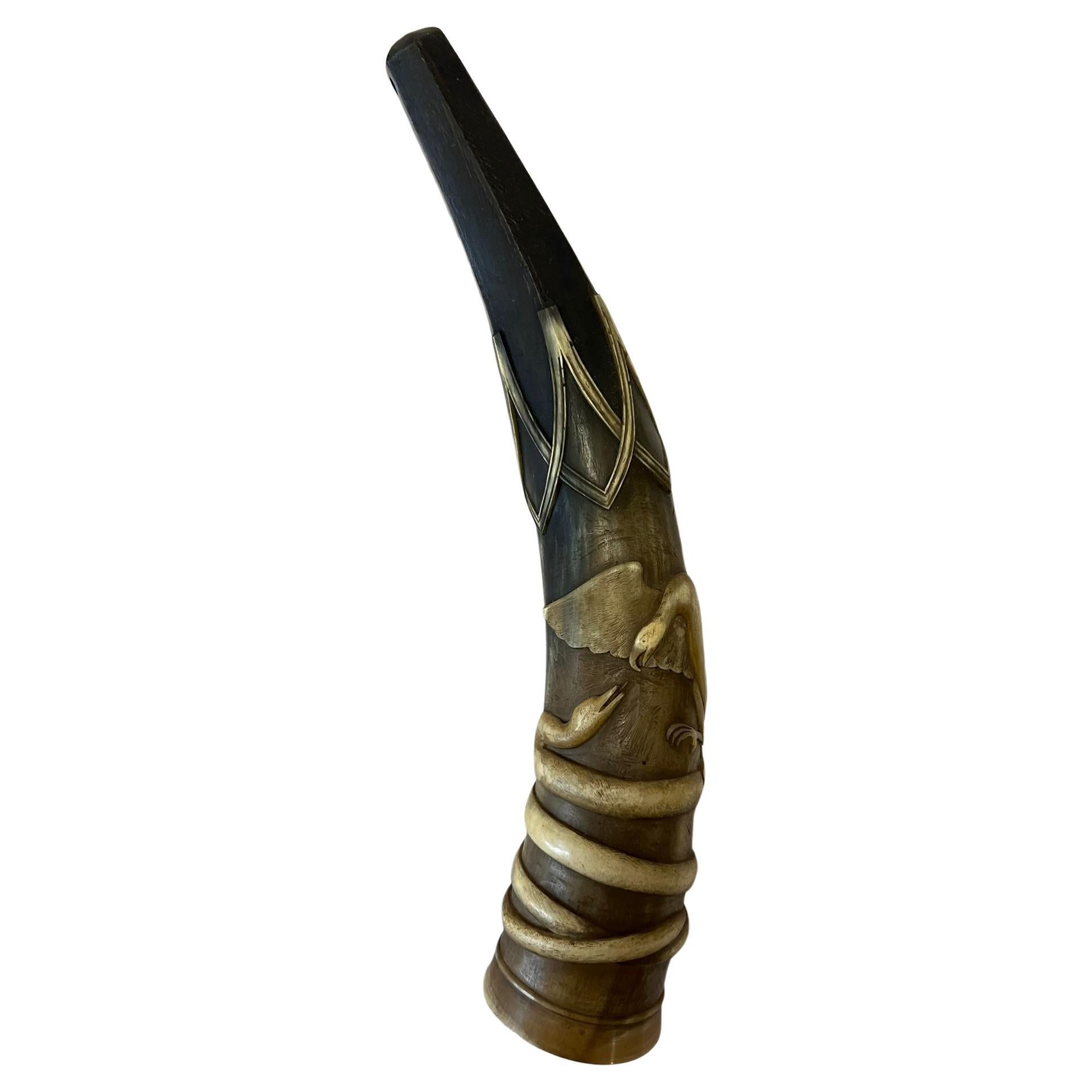 Antique carved drinking horn from the 19th century  