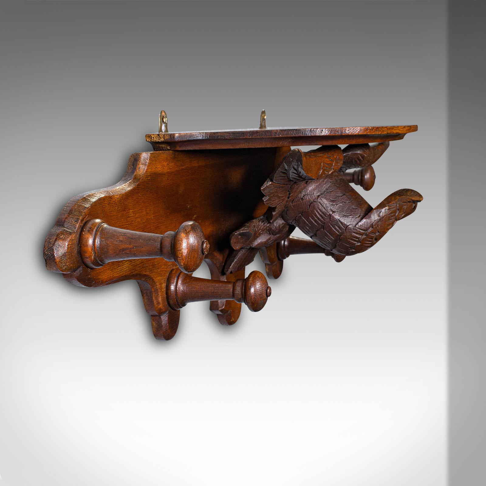 British Antique Carved Eagle Coat Rack, Scottish, Oak, Hall Peg Mount, Victorian, C.1900 For Sale